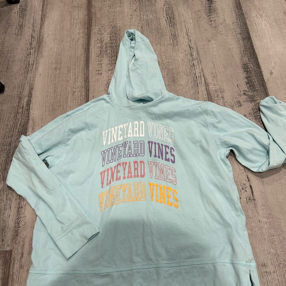 Vineyard Vines Pastel Blue Hoodie with Multicolor Logo